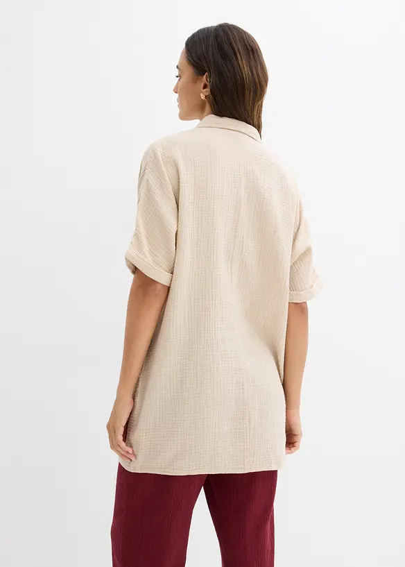 Musselin-Oversize-Longbluse aus reiner Baumwolle in beige von hinten (im Anschnitt) - bonprix Musselin-Oversize-Longbluse aus reiner Baumwolle in beige von hinten (im Anschnitt) - bonprix