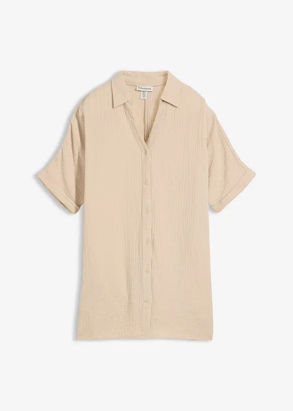Musselin-Oversize-Longbluse aus reiner Baumwolle in beige von vorne - bonprix Musselin-Oversize-Longbluse aus reiner Baumwolle in beige von vorne - bonprix