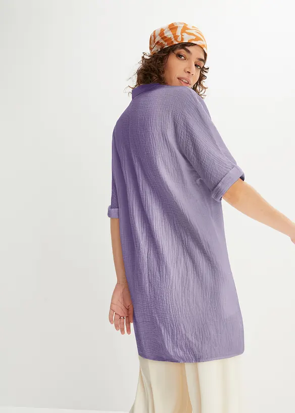 Musselin-Oversize-Longbluse aus reiner Baumwolle in lila von hinten (im Anschnitt) - bonprix Musselin-Oversize-Longbluse aus reiner Baumwolle in lila von hinten (im Anschnitt) - bonprix