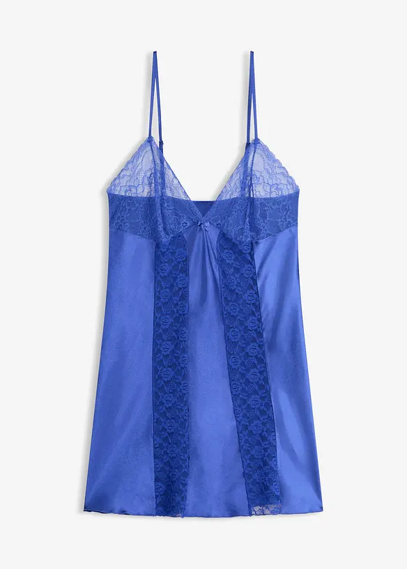 Satin Negligé in blau von vorne - bonprix