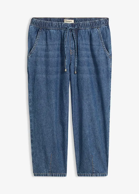 Barrel-Jeans Mid Waist, cropped in blau von vorne - bonprix
