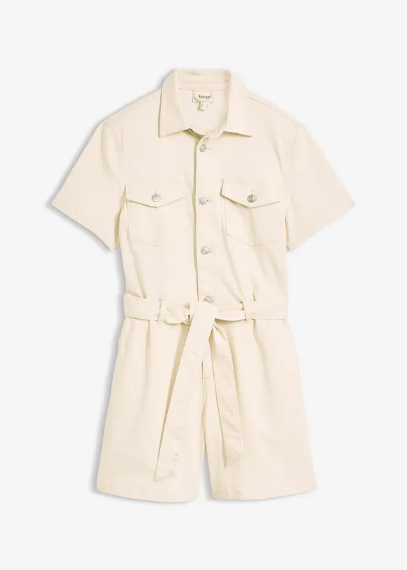 Jeans-Overall Kurzarm in beige von vorne - bonprix