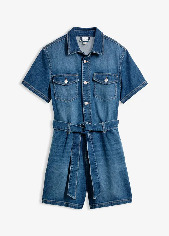 Jeans-Overall Kurzarm in blau von vorne - bonprix Jeans-Overall Kurzarm in blau von vorne - bonprix