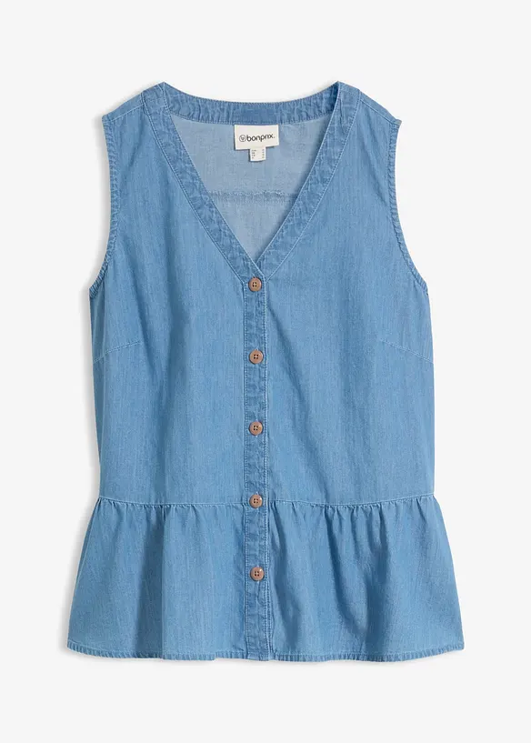 Jeans-Blusentop aus Bio-Baumwolle in blau von vorne - bonprix