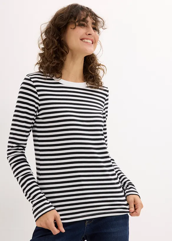 Langarmshirt aus reiner Bio-Baumwolle in schwarz von vorne (im Anschnitt) - bonprix Langarmshirt aus reiner Bio-Baumwolle in schwarz von vorne (im Anschnitt) - bonprix