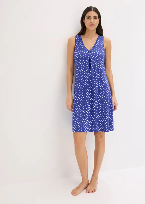 Kurzes Nachthemd aus softem Viskose-Mix in blau im Look von vorne (Totalaufnahme) - bonprix