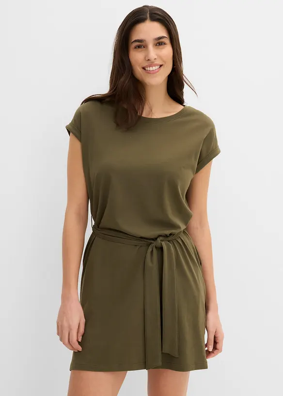 Shirtkleid aus reiner Baumwolle in grün von vorne (Totalaufnahme) - bonprix