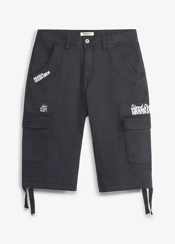 Long-Bermuda mit Cargotaschen in Regular-Fit in schwarz von vorne - bonprix