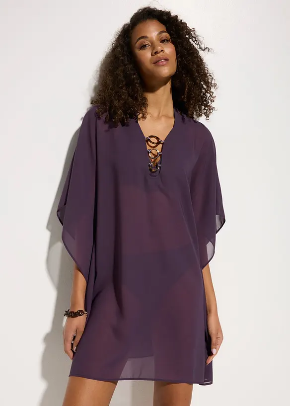 Strandtunika aus leichtem Chiffon in lila von vorne (Totalaufnahme) - bonprix Strandtunika aus leichtem Chiffon in lila von vorne (Totalaufnahme) - bonprix