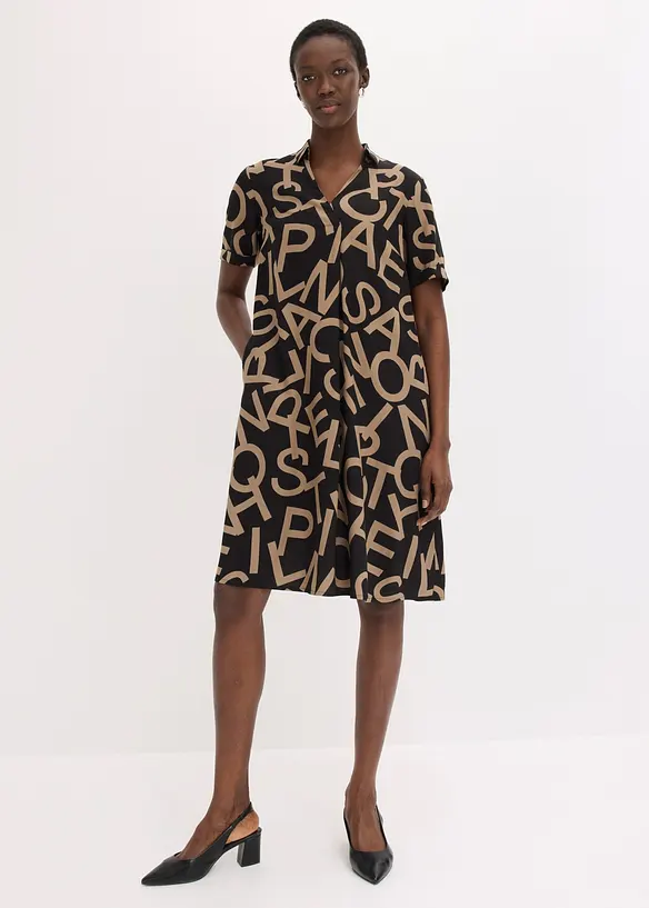 Kleid aus fließender Viskose in schwarz von vorne (Totalaufnahme) - bonprix Kleid aus fließender Viskose in schwarz von vorne (Totalaufnahme) - bonprix