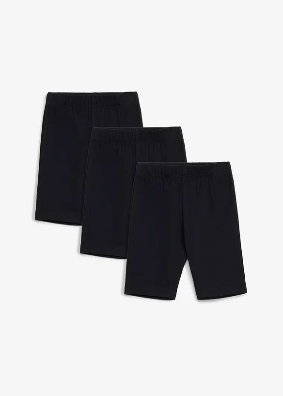 Radlerhose (3er Pack) aus elastischem Baumwoll-Mix in schwarz von vorne - bonprix