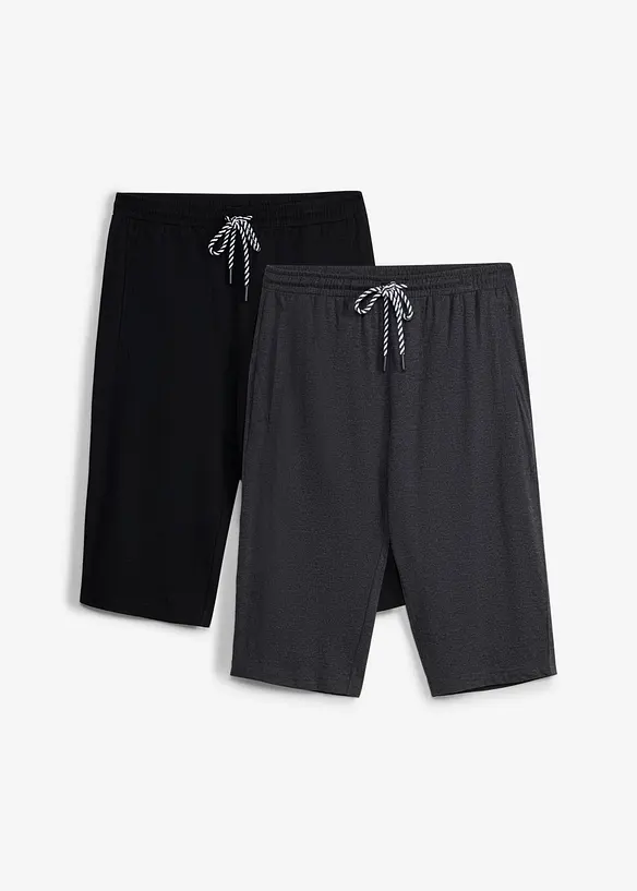 Jersey-Longshorts aus Bio-Baumwolle in Regular Fit (2er Pack) in schwarz von vorne - bonprix