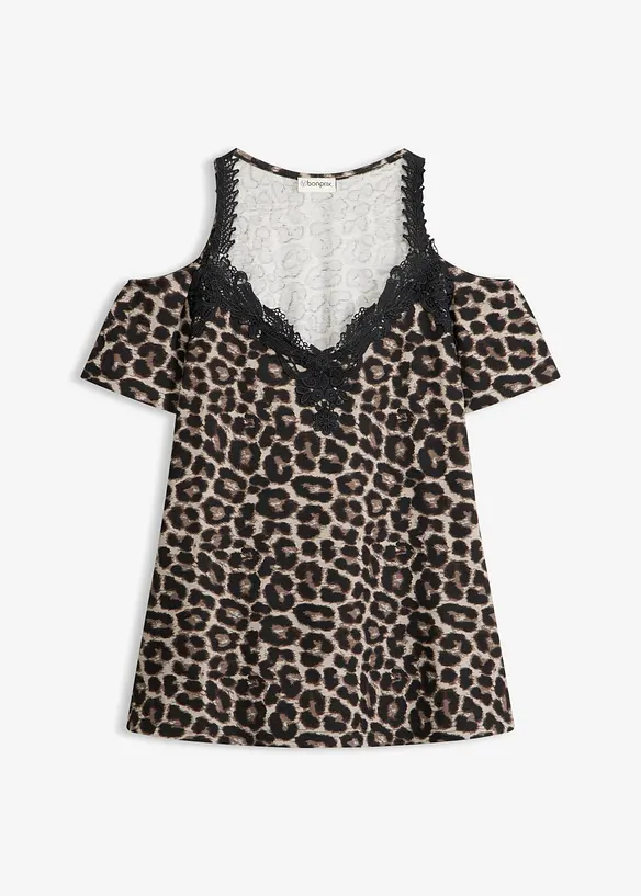 Cold-Shoulder-Shirt mit Spitze in schwarz von vorne - bonprix Cold-Shoulder-Shirt mit Spitze in schwarz von vorne - bonprix