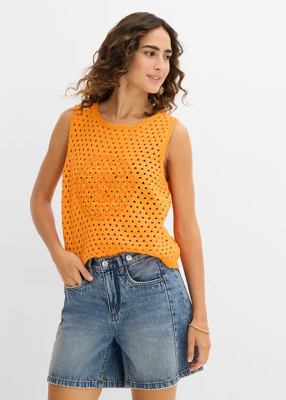 Crochet Top aus reiner Baumwolle in orange von vorne (im Anschnitt) - bonprix