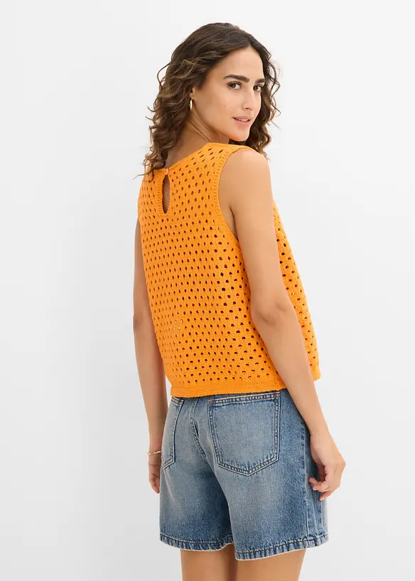 Crochet Top aus reiner Baumwolle in orange von hinten (im Anschnitt) - bonprix