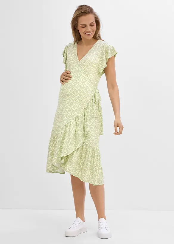 2-in-1 Umstands- und Stillkleid zum Wickeln in grün von vorne (Totalaufnahme) - bonprix 2-in-1 Umstands- und Stillkleid zum Wickeln in grün von vorne (Totalaufnahme) - bonprix