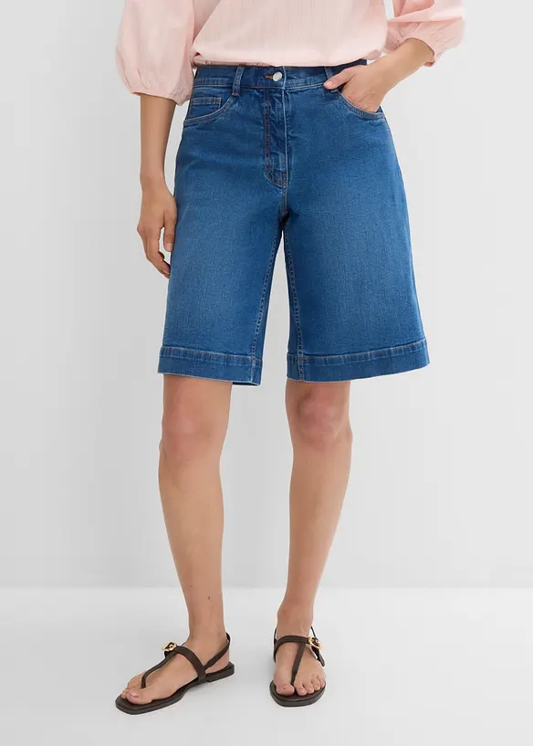 Jeans-Bermuda Mid Waist mit Bio-Baumwolle in blau von vorne - bonprix Jeans-Bermuda Mid Waist mit Bio-Baumwolle in blau von vorne - bonprix