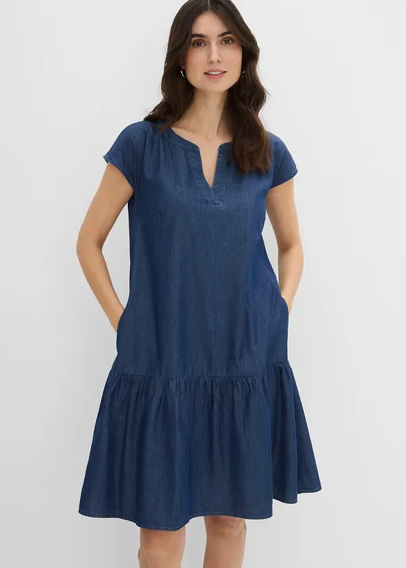 Tunika-Kleid aus Bio-Baumwolle in blau von vorne (Totalaufnahme) - bonprix