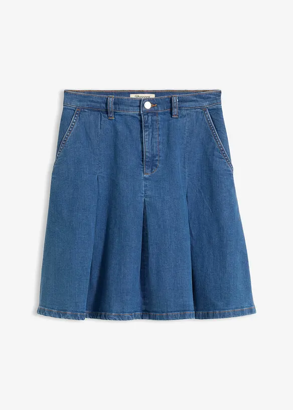 Jeansrock Mid Waist, Falten in blau von vorne - bonprix Jeansrock Mid Waist, Falten in blau von vorne - bonprix
