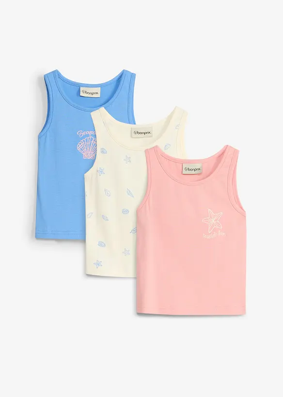 Top aus reiner Bio-Baumwolle (3er Pack) in weiß von vorne - bonprix