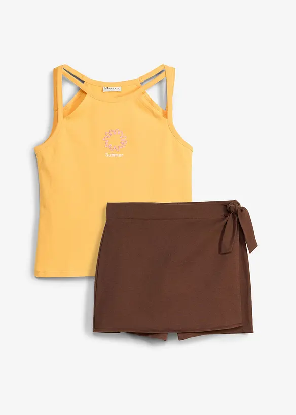 Top und Skorts aus reiner Bio-Baumwolle (2-tlg.Set) in braun von vorne - bonprix