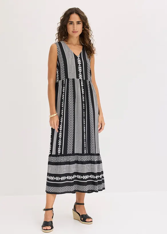 Maxikleid aus fließender Viskose in schwarz von vorne (Totalaufnahme) - bonprix