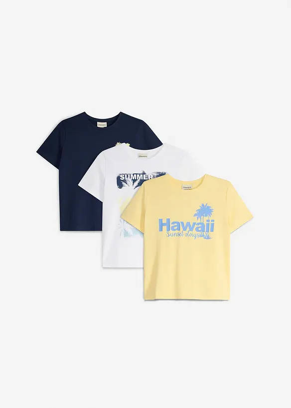 T-Shirt aus reiner Bio Baumwolle (3er Pack) in blau von vorne - bonprix
