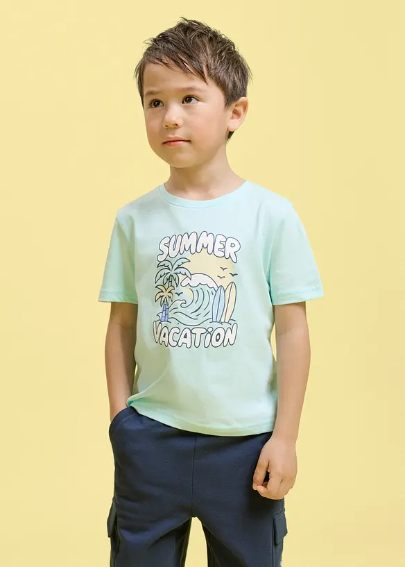 T-Shirt aus reiner Bio Baumwolle in blau von vorne (im Anschnitt) - bonprix