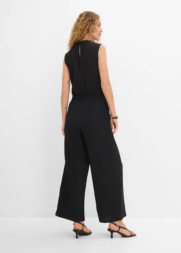 Jersey-Jumpsuit aus strukturiertem Crêpe in schwarz von hinten (Totalaufnahme) - bonprix