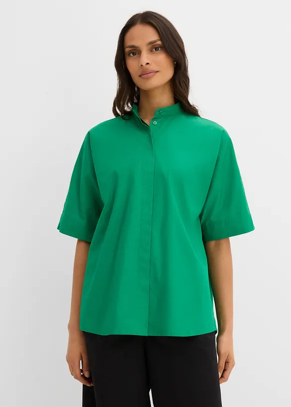 Bluse aus reiner Bio-Baumwolle in grün von vorne (im Anschnitt) - bonprix