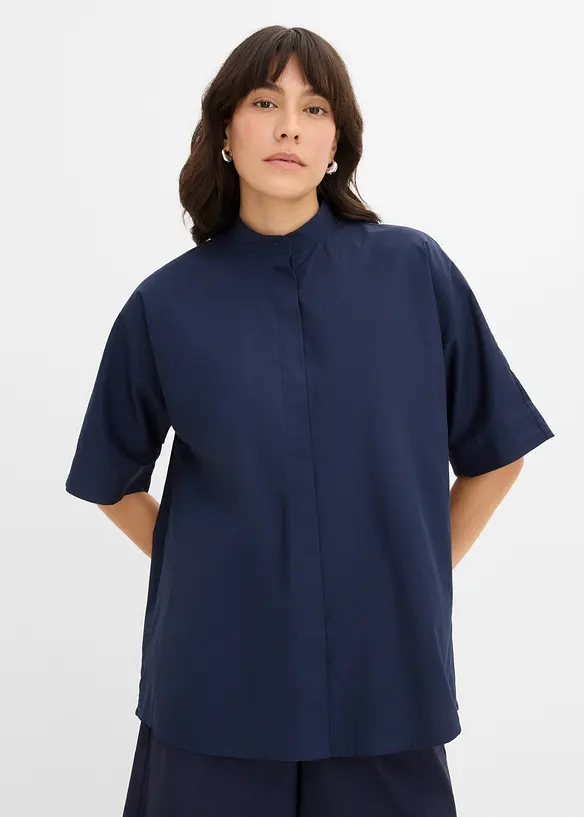 Bluse aus reiner Bio-Baumwolle in blau von vorne (im Anschnitt) - bonprix Bluse aus reiner Bio-Baumwolle in blau von vorne (im Anschnitt) - bonprix