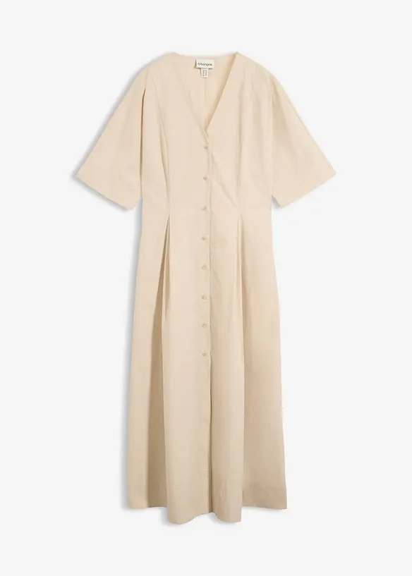 Midikleid aus reiner Baumwolle in beige von vorne - bonprix