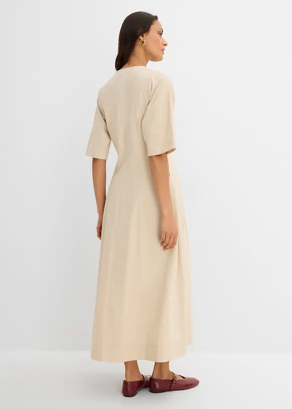 Midikleid aus reiner Baumwolle in beige von hinten (Totalaufnahme) - bonprix