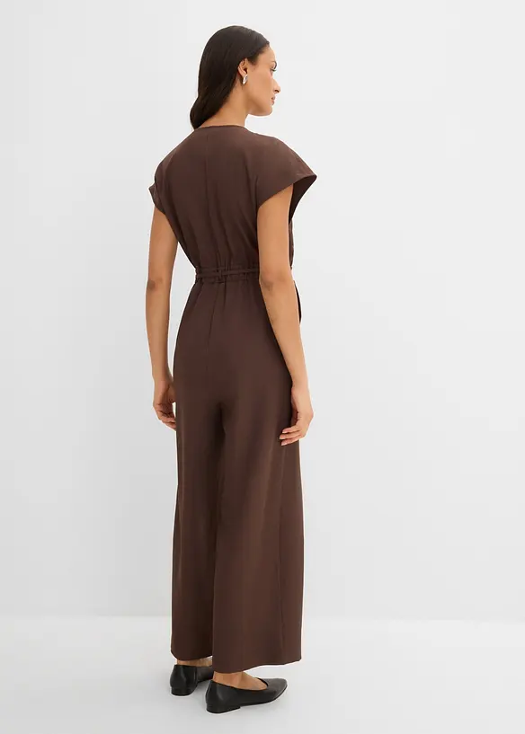 Kurzarm-Jumpsuit in braun von hinten (Totalaufnahme) - bonprix
