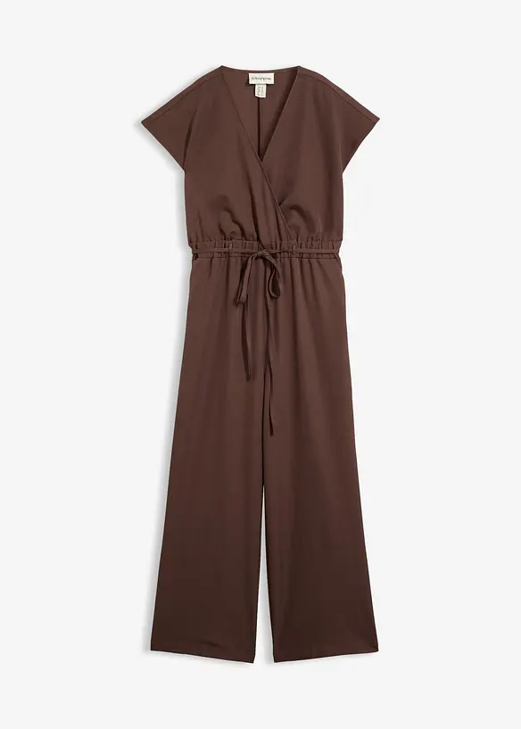 Kurzarm-Jumpsuit in braun von vorne - bonprix