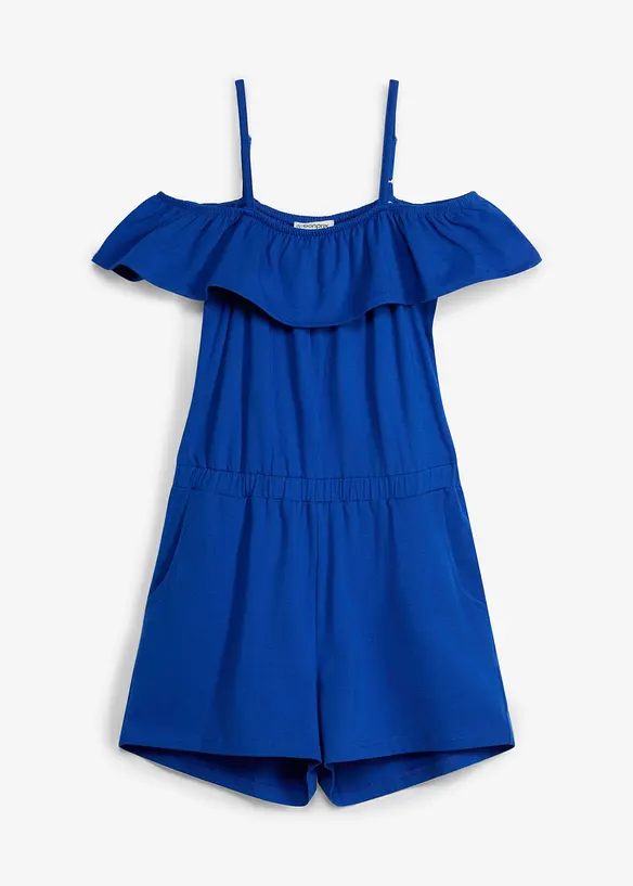Jersey-Jumpsuit aus elastischem Bio-Baumwoll-Mix in blau von vorne - bonprix