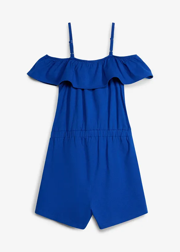 Jersey-Jumpsuit aus elastischem Bio-Baumwoll-Mix in blau von hinten - bonprix