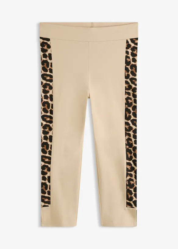 Capri-Leggings mit leo-Print in beige von vorne - bonprix