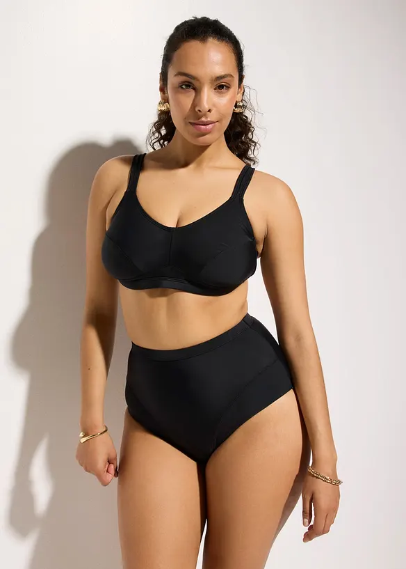 Bedeckender Bikini schnelltrocknend (2-tlg.Set) in schwarz von vorne (Totalaufnahme) - bonprix