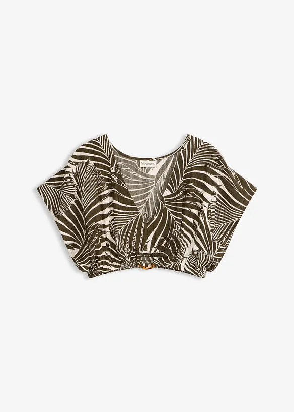 Kurze Strandbluse aus strukturiertem Crinkle in grün von vorne - bonprix Kurze Strandbluse aus strukturiertem Crinkle in grün von vorne - bonprix
