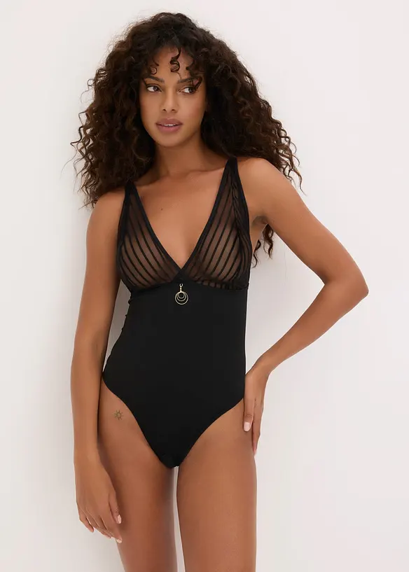 Stringbody ouvert in schwarz von vorne (Totalaufnahme) - bonprix