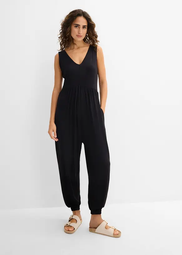Jersey-Jumpsuit aus Viskose-Mix in schwarz von vorne (Totalaufnahme) - bonprix Jersey-Jumpsuit aus Viskose-Mix in schwarz von vorne (Totalaufnahme) - bonprix