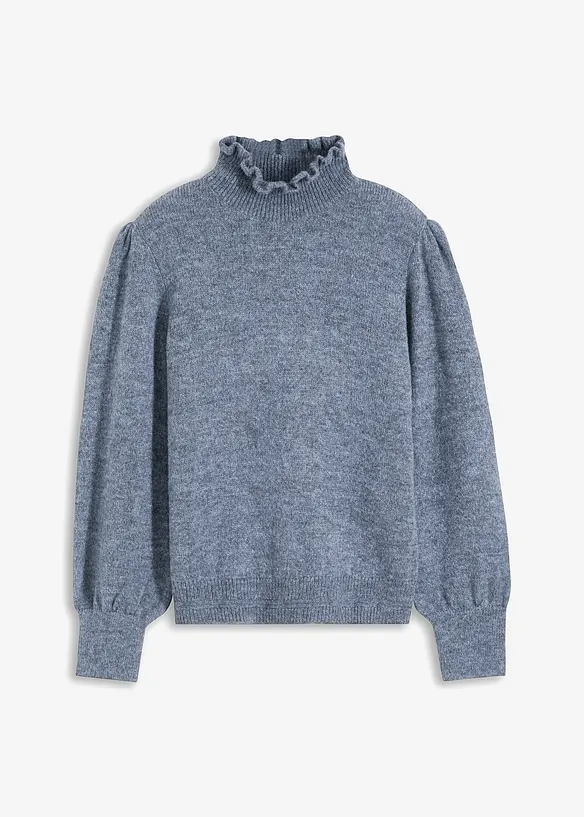 Rollkragenpullover mit Wellenkante in grau von vorne - bonprix