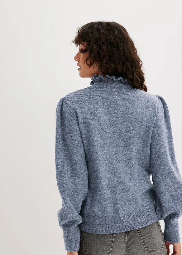 Rollkragenpullover mit Wellenkante in grau von hinten (im Anschnitt) - bonprix