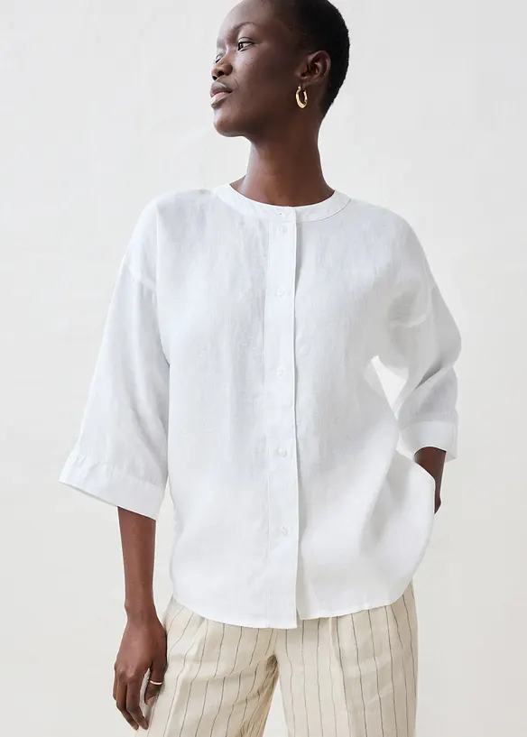Oversize-Bluse aus reinem Leinen in weiß von vorne (im Anschnitt) - bonprix