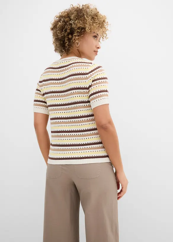 Ajour-Strickshirt aus Baumwoll-Mix in weiß von hinten (im Anschnitt) - bonprix