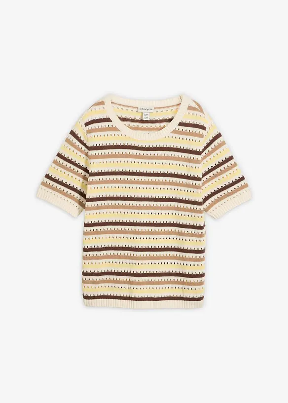 Ajour-Strickshirt aus Baumwoll-Mix in weiß von vorne - bonprix