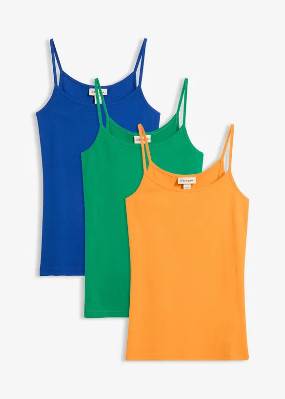 Spaghettiträger-Top (3er Pack) in blau von vorne - bonprix Spaghettiträger-Top (3er Pack) in blau von vorne - bonprix