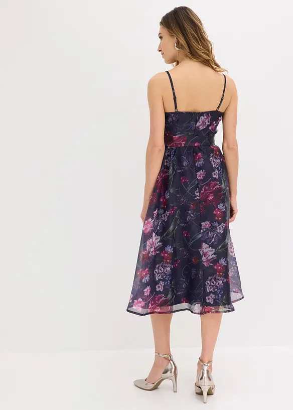 Midikleid aus zartem Tüll mit Bindeband in weiß von hinten (Totalaufnahme) - bonprix
