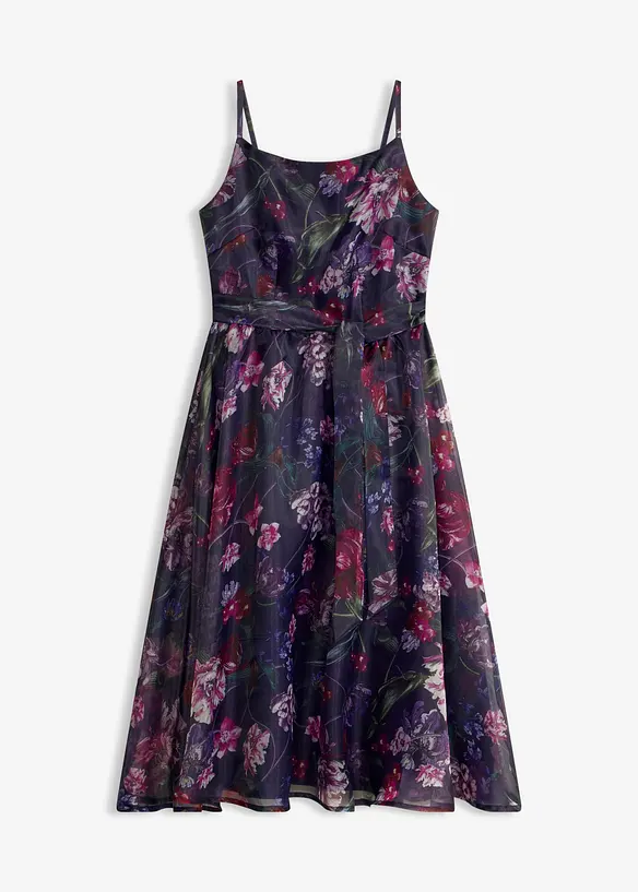 Midikleid aus zartem Tüll mit Bindeband in weiß von vorne - bonprix